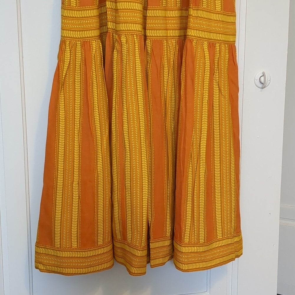 Sunny Sriped Viscose Yellow Orange Maxi Dress Tie Straps Small - Picture 4 of 8